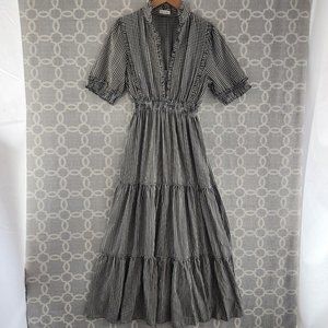 Max Studio V Neck Mock Short Sleeve Ruffle Maxi Dress M